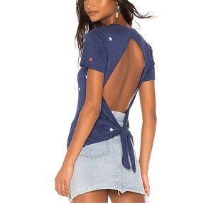 Chaser Cropped Open Tie Back Tee in Star Print